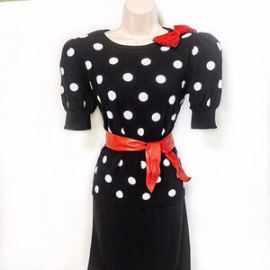 Cece Puff Sleeved Polka Dot Sweater Sz M
